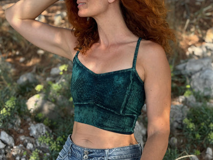 Yoga Top Damen, Sport-Bustier mit Raff-Detail & überkreuztem Rücken in türkis
