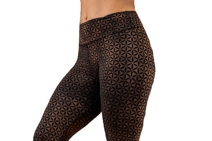 Batik Yoga Leggings Muster der Lebensblume in braun schwarz