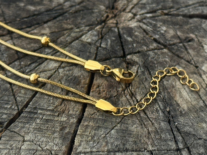 Verstellbares zweireihiges goldfarbenes Fußkettchen Schlangenkette mit Kügelchen aus Edelstahl – PVD Gold Plated