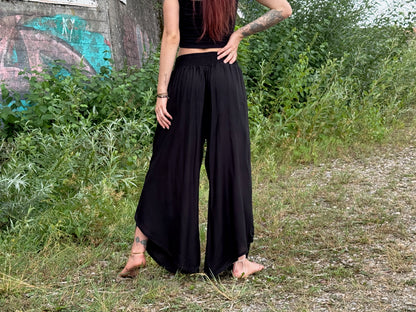 Boho Wickelhose für Damen in einfarbig schwarz