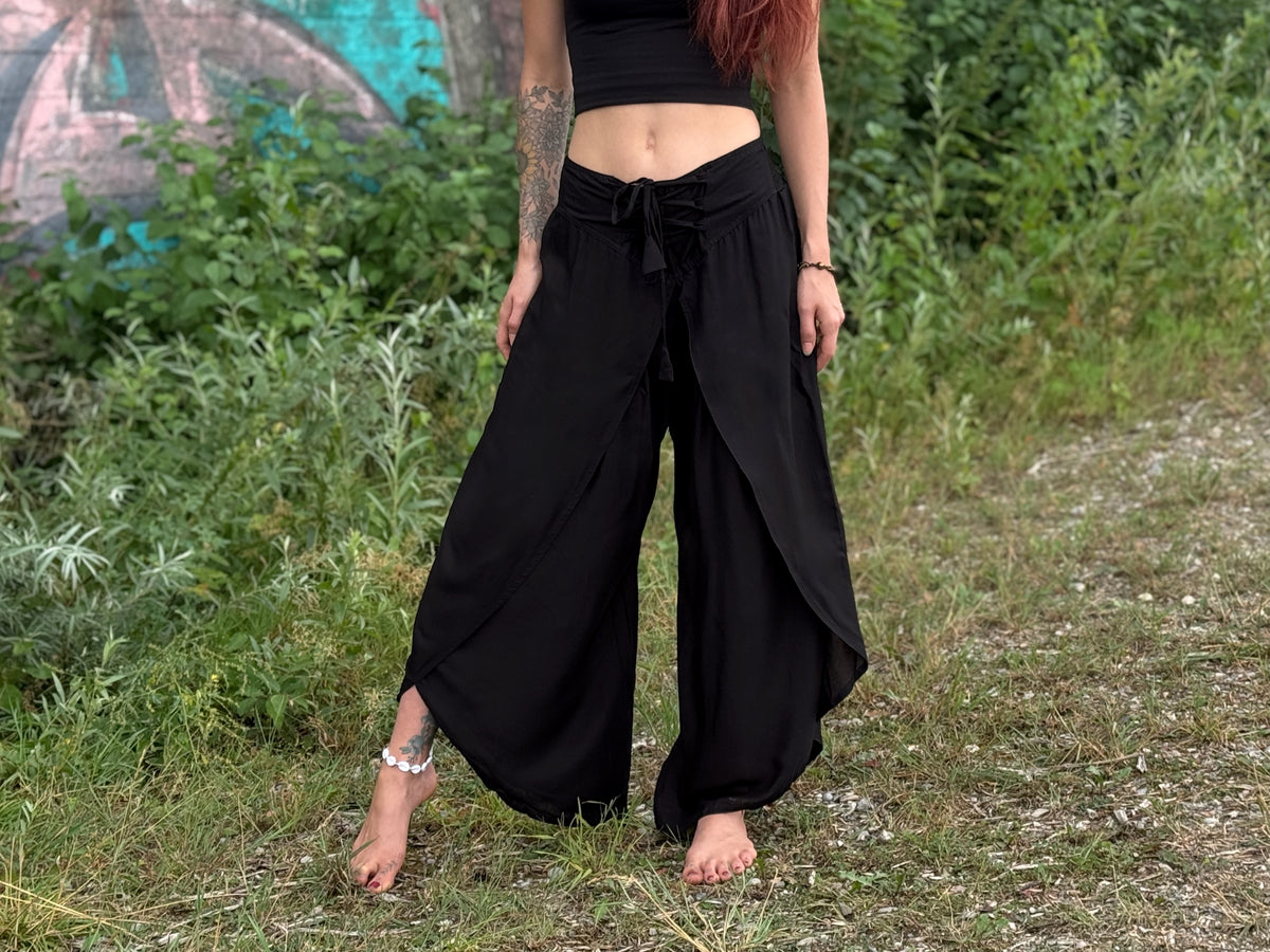 Boho Wickelhose für Damen in einfarbig schwarz