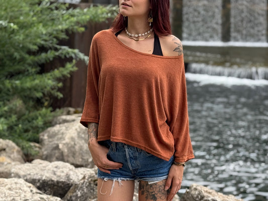 halblanges lockeres Shirt in terrakotta