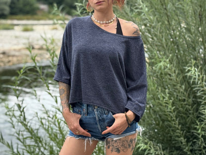 halblanges lockeres Shirt in dunklem blau