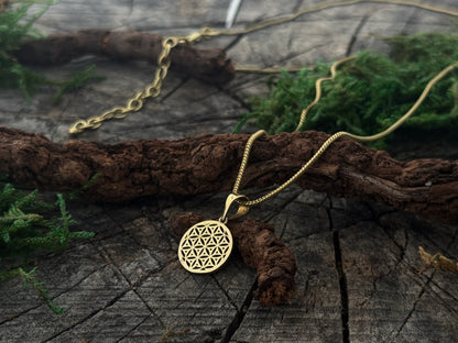 Lange Kette mit dem Motiv der Lebensblume aus Messing