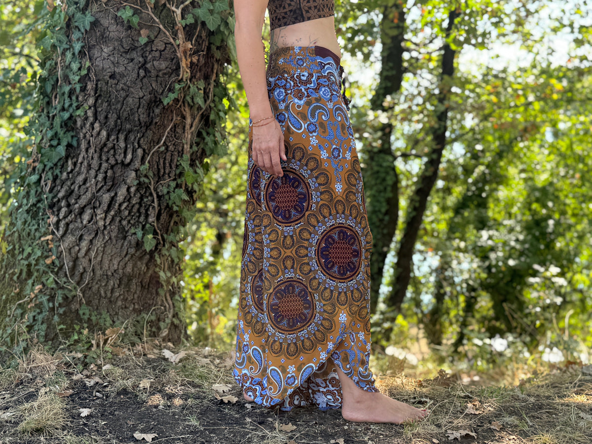 Boho Wickelhose für Damen in braun blau floral gemustert