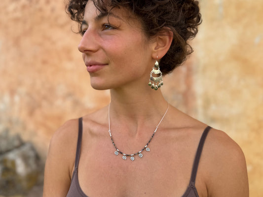 Kette mit 5 kleinen Spiralen und echten Turmalin Steinen, 925er Silber, längenverstellbar