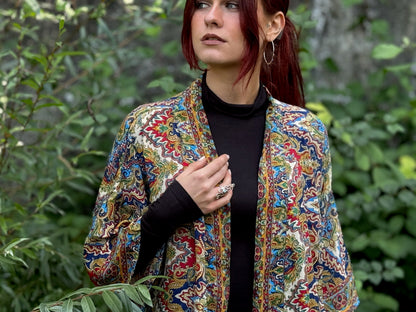 blue orange patterned kimono, blouse, cover-up, light jacket