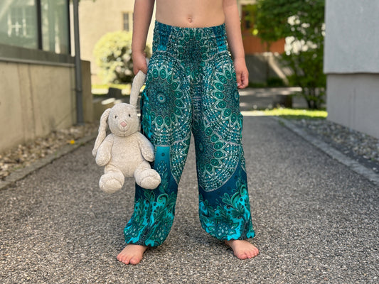 blue pink patterned harem pants for children 