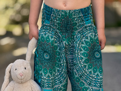 blue pink patterned harem pants for children 