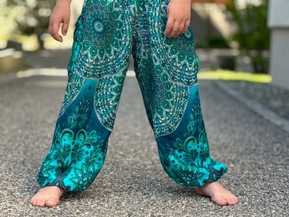 blue pink patterned harem pants for children 