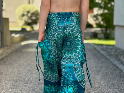 blue pink patterned harem pants for children 