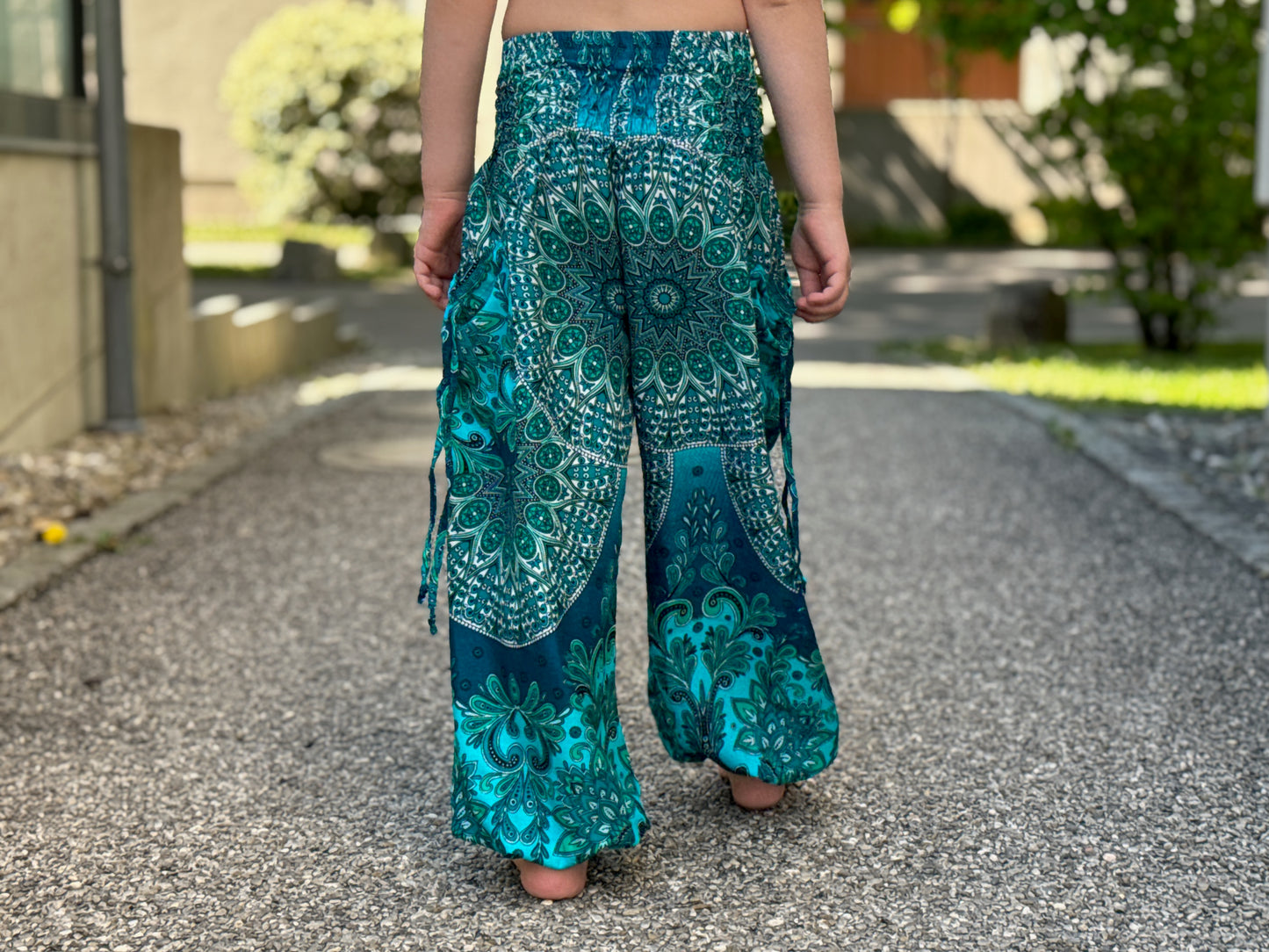 blue pink patterned harem pants for children 