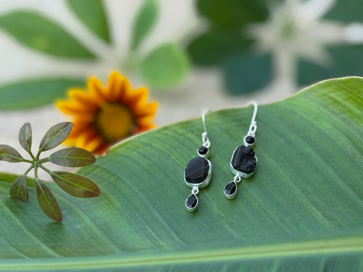 Earrings with raw stone made of silver, aventurine 