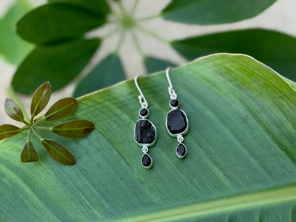 Earrings with raw stone made of silver, aventurine 