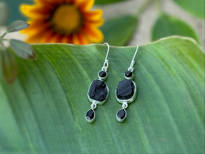 Earrings with raw stone made of silver, aventurine 