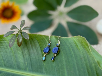 Earrings with raw stone made of silver, aventurine 
