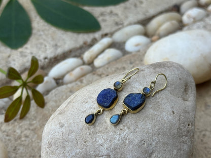 Earrings with raw stone made of silver, aventurine 