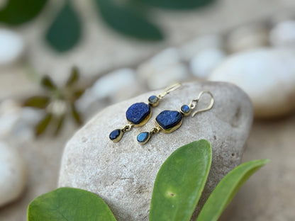 Earrings with raw stone made of silver, aventurine 