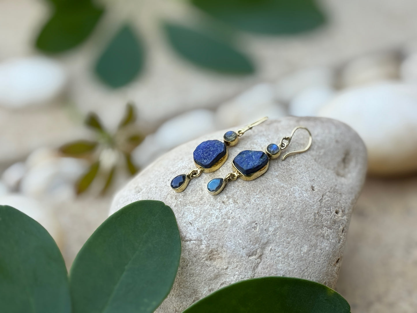 Earrings with raw stone made of silver, aventurine 