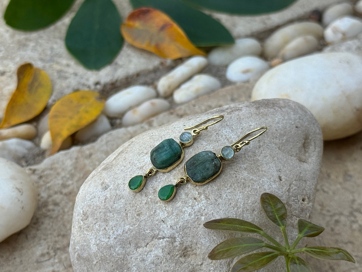 Earrings with raw stone made of silver, aventurine 