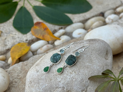 Earrings with raw stone made of silver, aventurine 