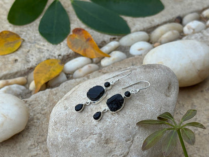 Earrings with raw stone made of silver, aventurine 