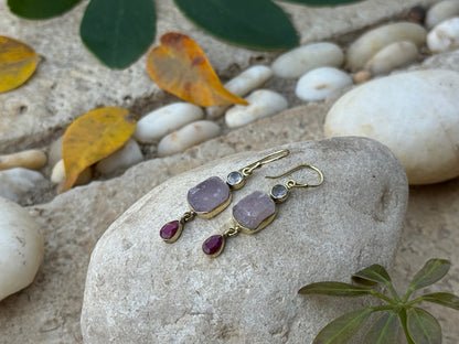 Earrings with raw stone made of silver, aventurine 