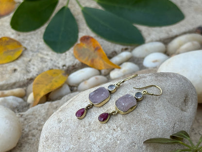 Earrings with raw stone made of silver, aventurine 