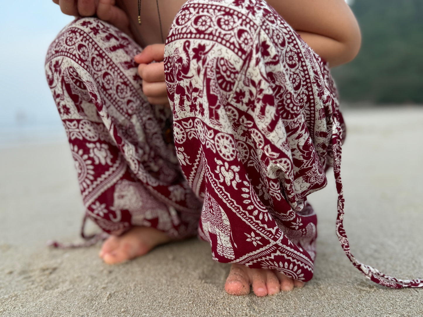 luftige Pluderhose rot weiß mit Elefanten für Kinder