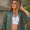 blau gemusterter Kimono, Bluse, Überwurf, leichte Jacke