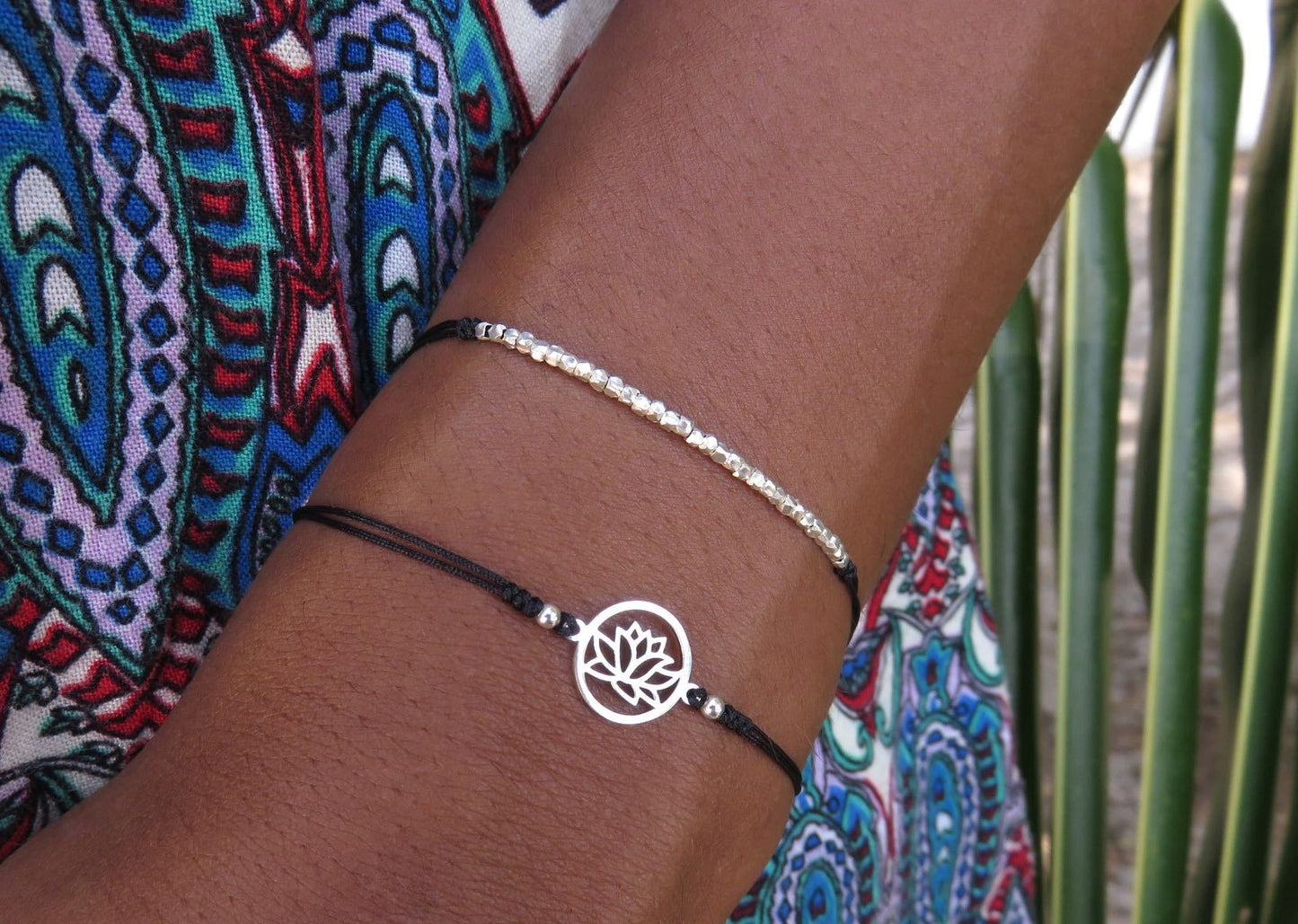 Armband Set Lotusblume aus Silber in schwarz oder türkis
