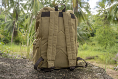 large casual canvas backpack with straps in beige 
