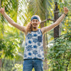 Tanktop für Männer mit Brusttasche mit Palmen in grau blau