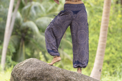 Airy harem pants with a mandala pattern in dark blue with pockets
