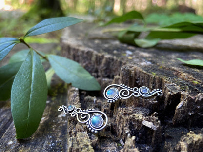 Ear climber earrings with labradorite stones made of silver 