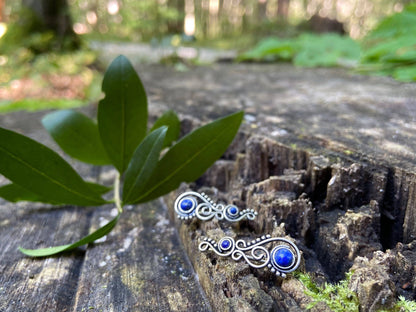 Earclimber earrings with lapis lazuli stones made of silver
