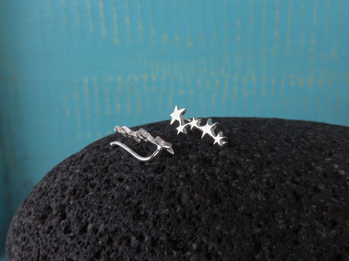 Earclimber earrings with stars made of silver 