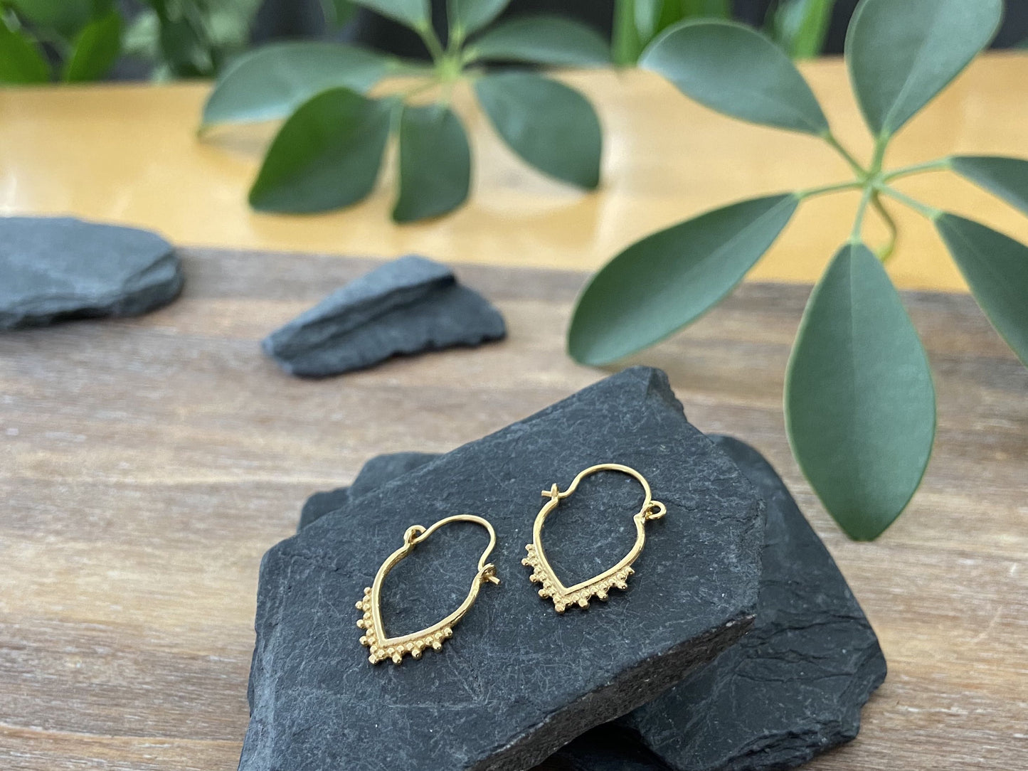 small hoop earrings with gold plated dots 