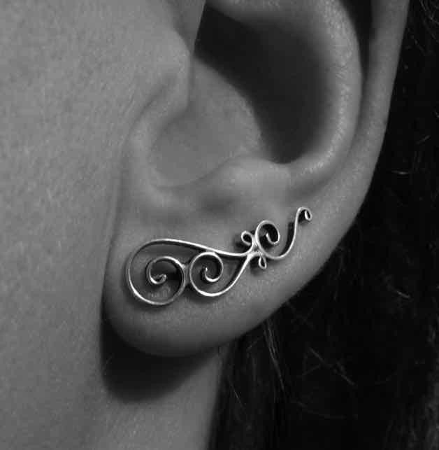 Earclimber earrings with silver spirals 