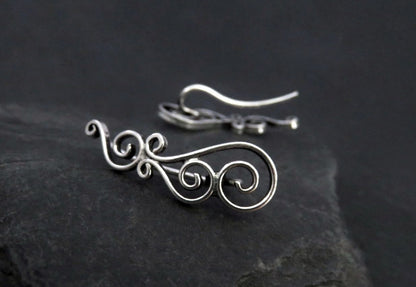Earclimber earrings with silver spirals 