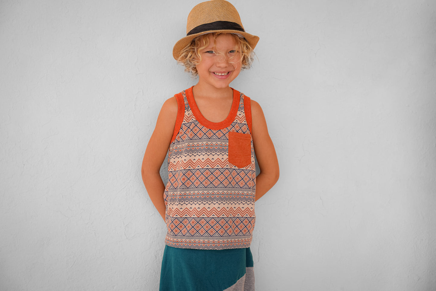 orange blue patterned tank top for kids
