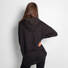 langer Strickpulli mit gemusterter Kapuze und Daumenlöchern in schwarz