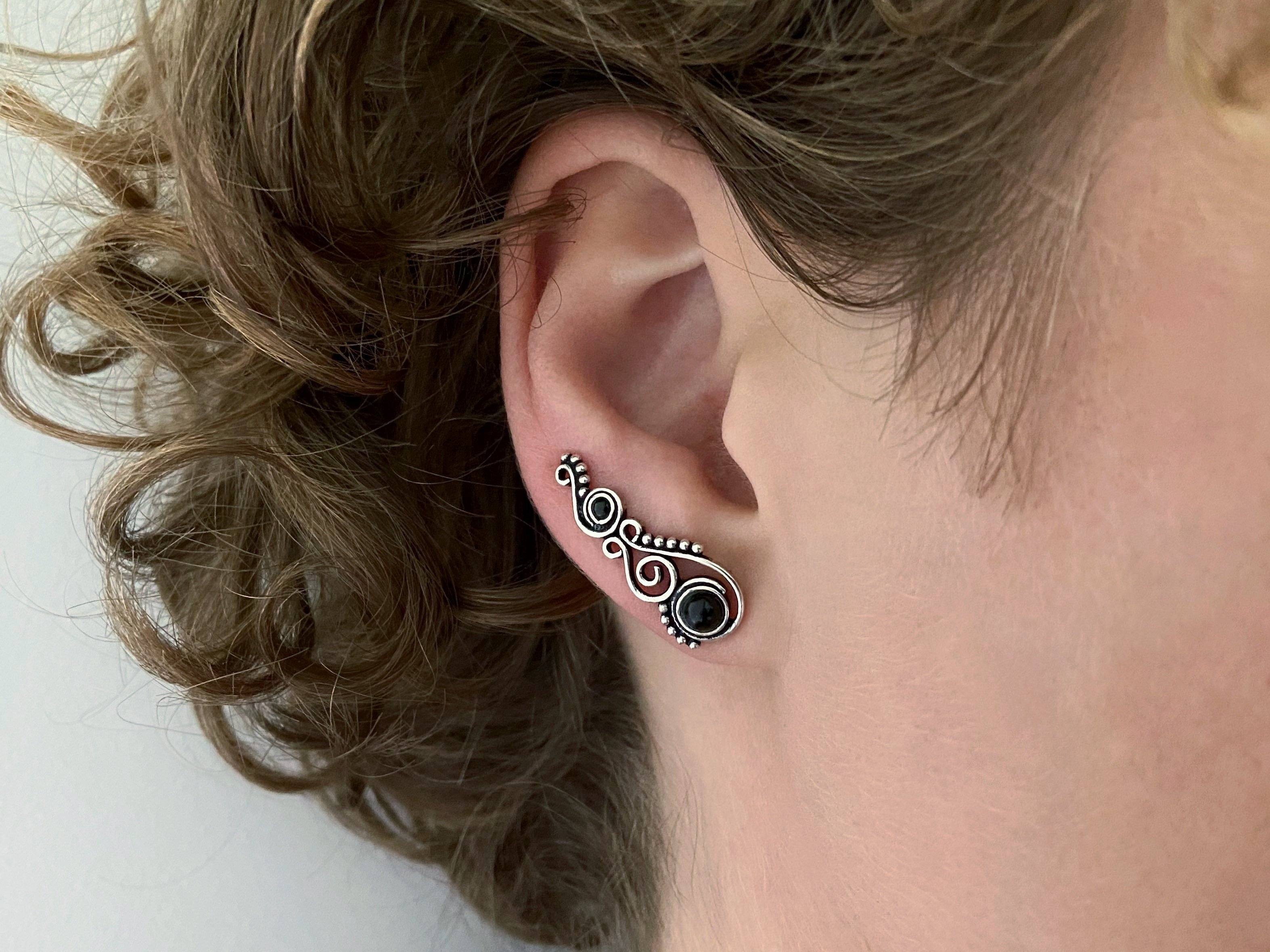 Earclimber Ohrringe mit Onyx Steinen aus Silber