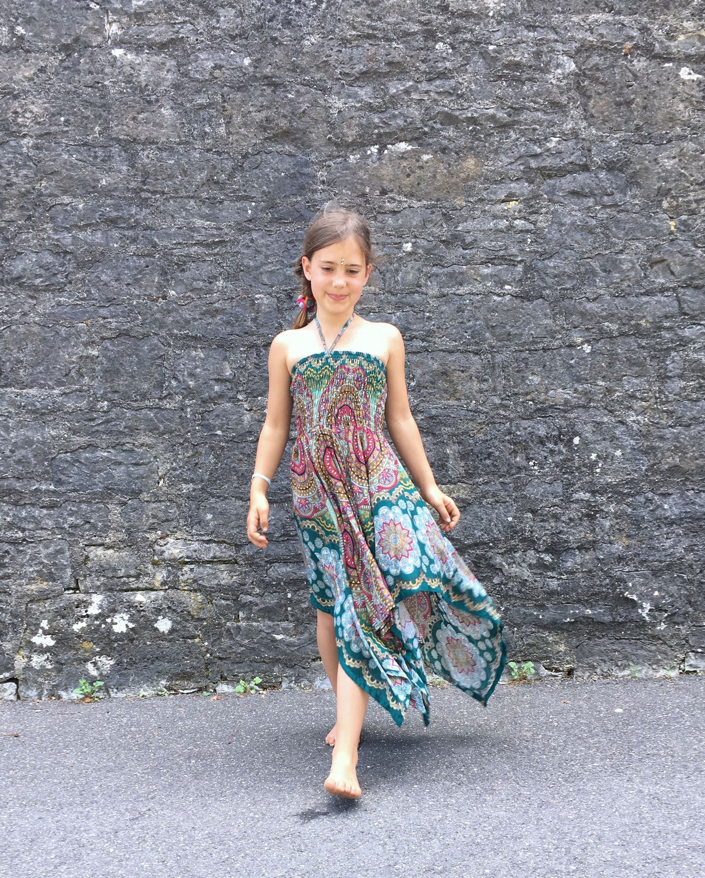 Airy dress with fringes for girls with a beautiful pattern, elf dress, fringed dress, pointed dress 