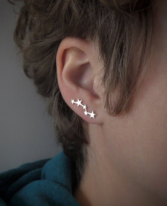 Earclimber earrings with stars made of silver 