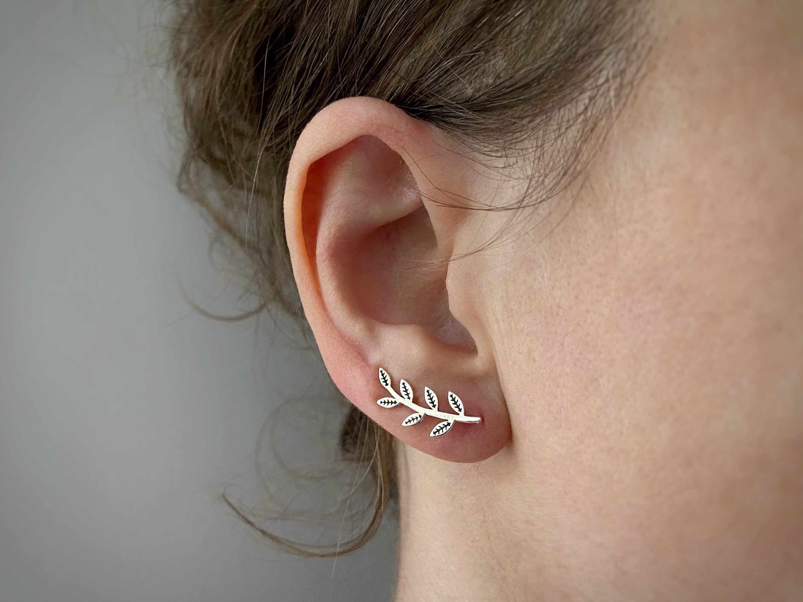 Earclimber Ohrringe mit Blättern aus Silber