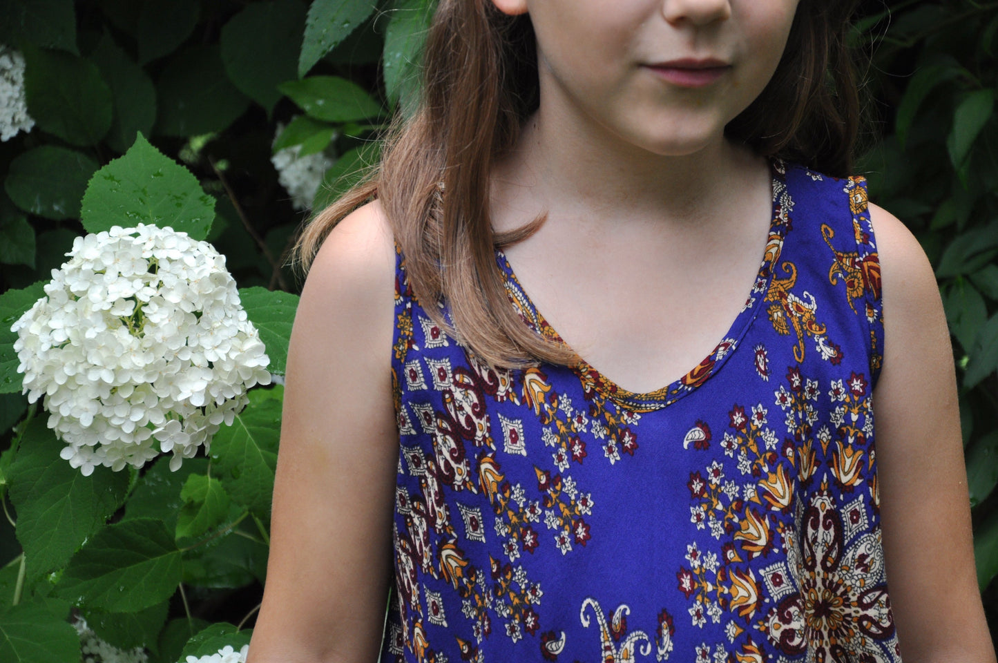 floral tank top for girls in dark blue