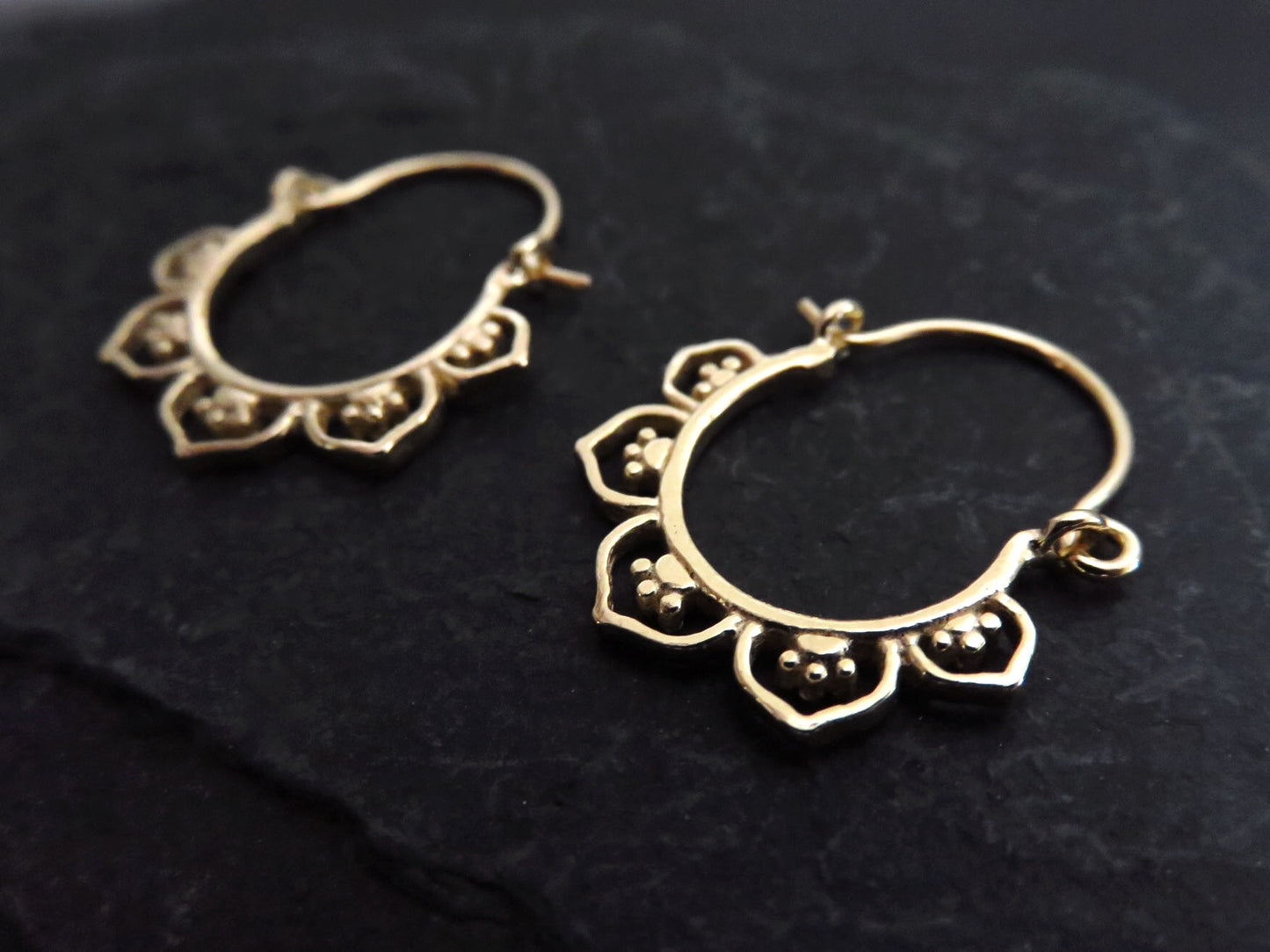 mini hoop earrings with flower pattern gold plated
