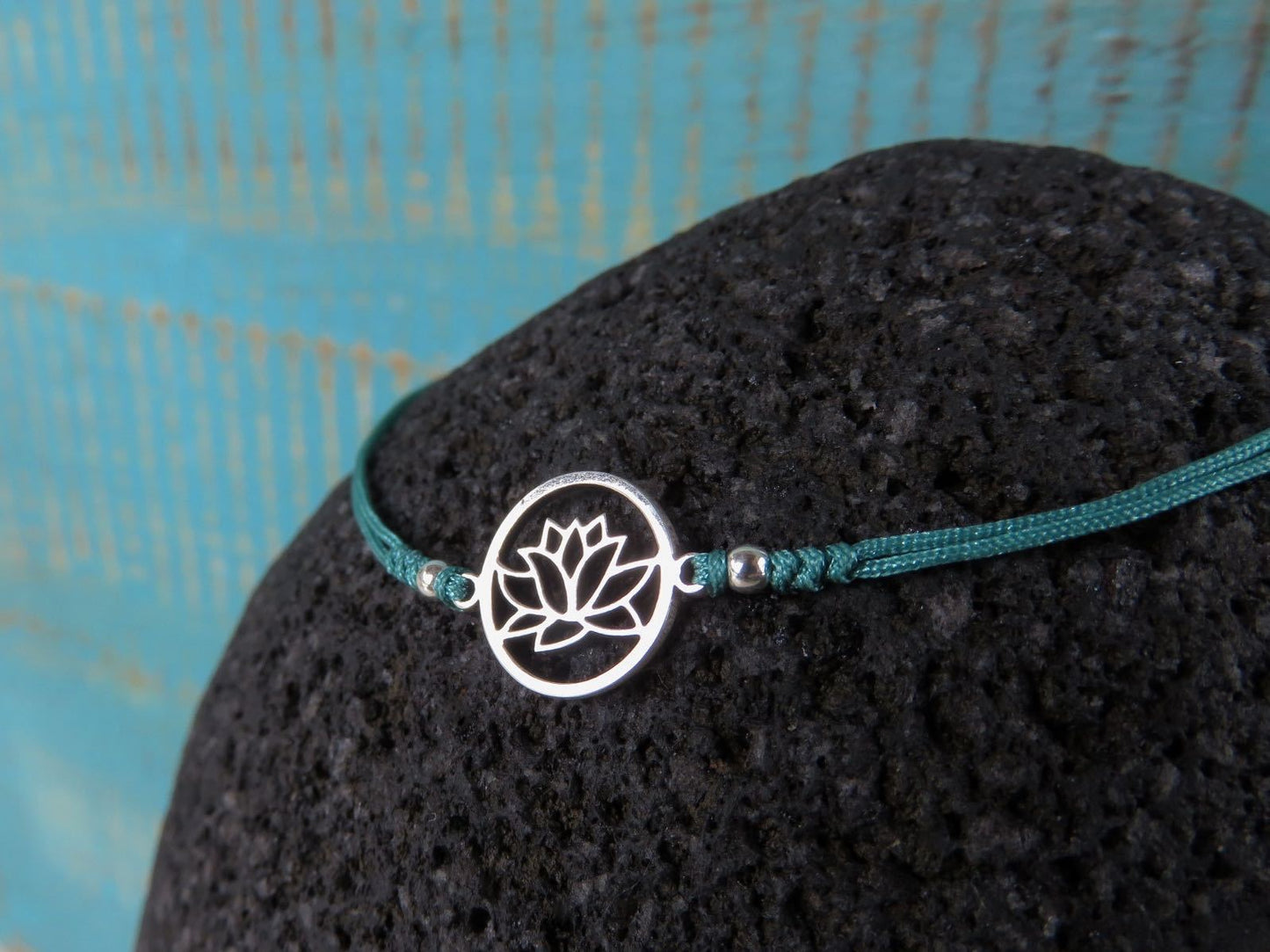 Bracelet set lotus flower made of silver in black or turquoise 