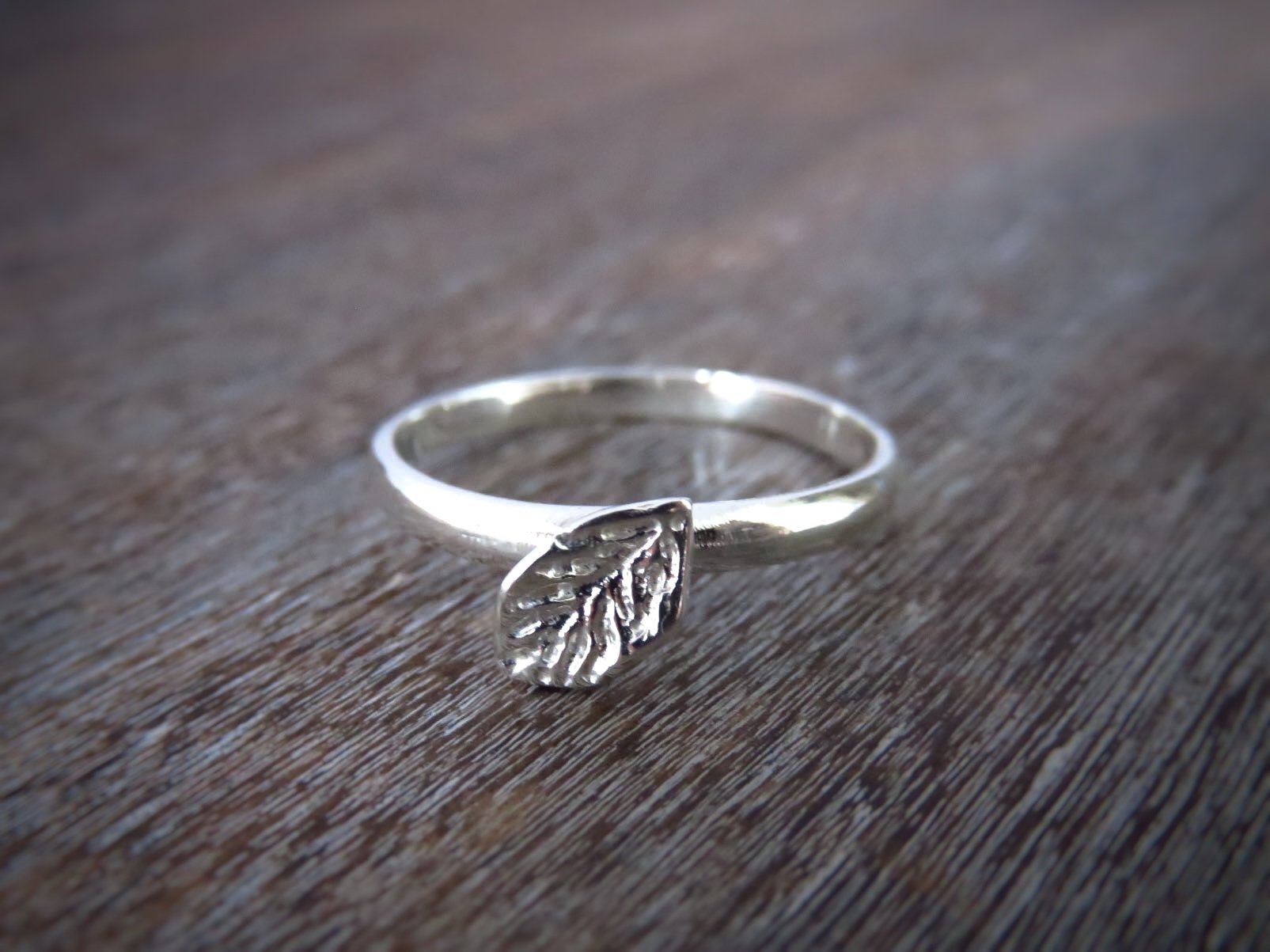 mattierter Ring mit kleinem Blatt aus Silber